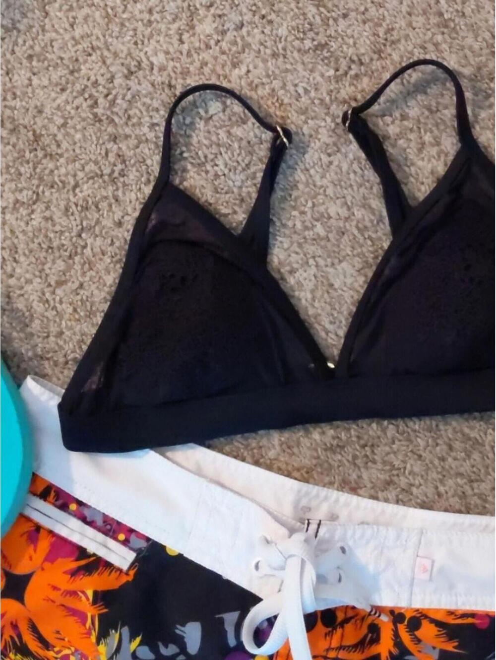 Black Teeny Bikini Top Lace + See-Through Edges